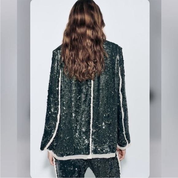 ZARA NEW WOMAN ZW COLLECTION SEQUIN BLAZER GREEN SIZE XS 3736/319 - Picture 15 of 15